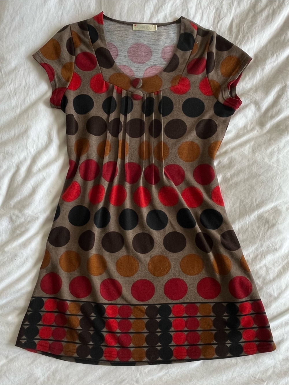 Polka Dot Knit Babydoll Dress with Twee Button Details